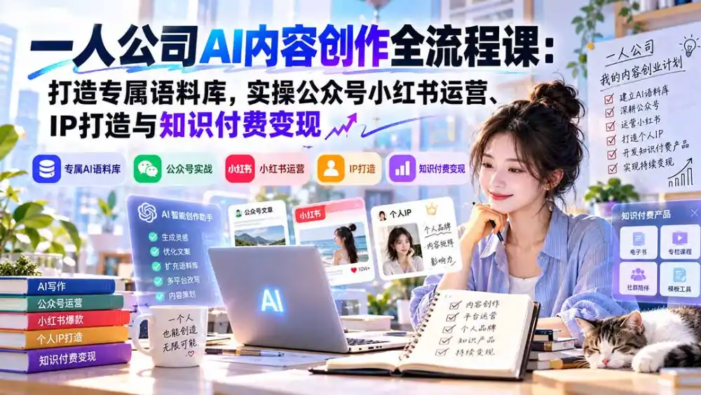 一人公司AI内容创作全流程课：打造专属语料库，实操公众号小红书运营、IP打造与知识付费变现方法论-小创项目网