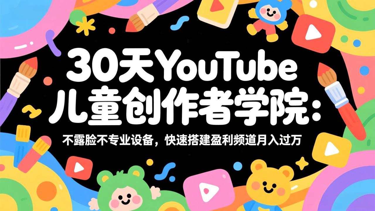 30天YouTube儿童创作者学院：不露脸不专业设备，快速搭建盈利频道月入过万-小创项目网