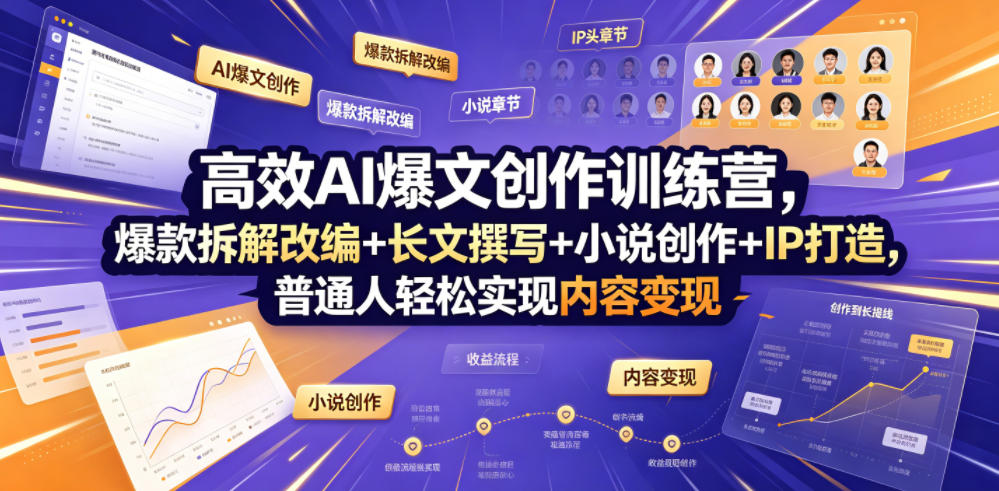 高效AI爆文创作训练营，爆款拆解改编+长文撰写+小说创作+IP打造，普通人轻松实现内容变现-寒山客