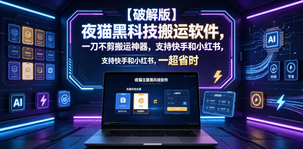 【破解版】夜猫黑科技搬运软件，一刀不剪搬运神器，支持快手和小红书，一键搬运超省时！-寒山客