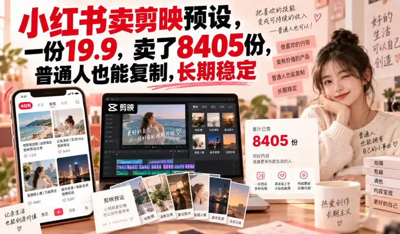 小红书卖剪映预设，一份19.9，卖了8405份，普通人也能复制，长期稳定-寒山客