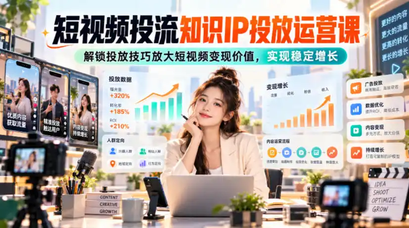 短视频投流知识IP投放运营课，解锁投放技巧放大短视频变现价值，实现稳定增长-小创项目网