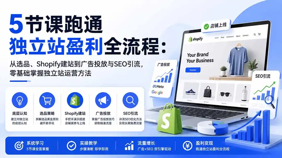 5节课跑通独立站盈利全流程：从选品、Shopify建站到广告投放与SEO引流，零基础掌握独立站运营方法-小创项目网