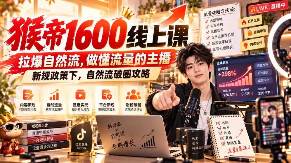 猴帝1600线上课,拉爆自然流,做懂流量的主播,新规政策下,自然流破圈攻略【更新260926】