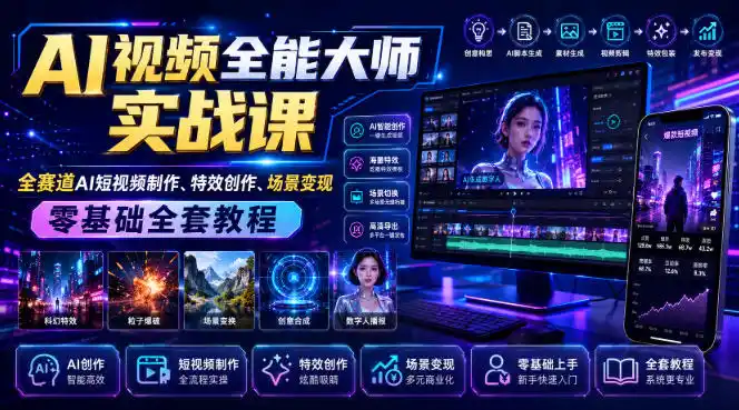 AI视频全能大师实战课｜全赛道AI短视频制作、特效创作、场景变现零基础全套教程-小创项目网