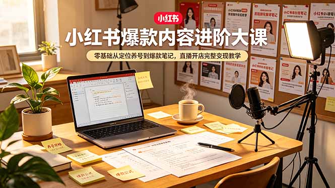 小红书爆款内容进阶大课，零基础从定位养号到爆款笔记，直播开店完整变现教学-寒山客