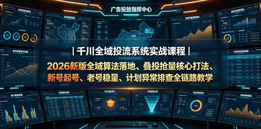 千川全域投流系统实战课程｜2026新版全域算法落地、叠投抢量核心打法、新号起号、老号稳量、计划异常排查全链路教学-寒山客