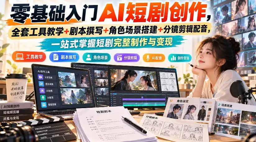 零基础入门AI短剧创作，全套工具教学+剧本撰写+角色场景搭建+分镜剪辑配音，一站式掌握短剧完整制作与变现-小创项目网