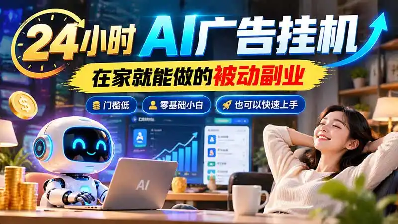 24小时AI广告挂机｜在家就能做的被动副业，门槛低，零基础小白也可以快速上手-小创项目网
