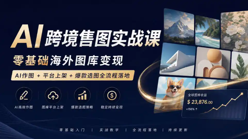 AI跨境售图实战课，零基础海外图库变现，AI作图+平台上架+爆款选图全流程落地-寒山客