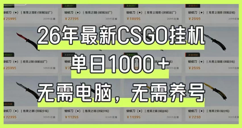 26年最新CSGO挂G系统，单日1000+，无需电脑，无需养号，0基础可上手【揭秘】-小创项目网