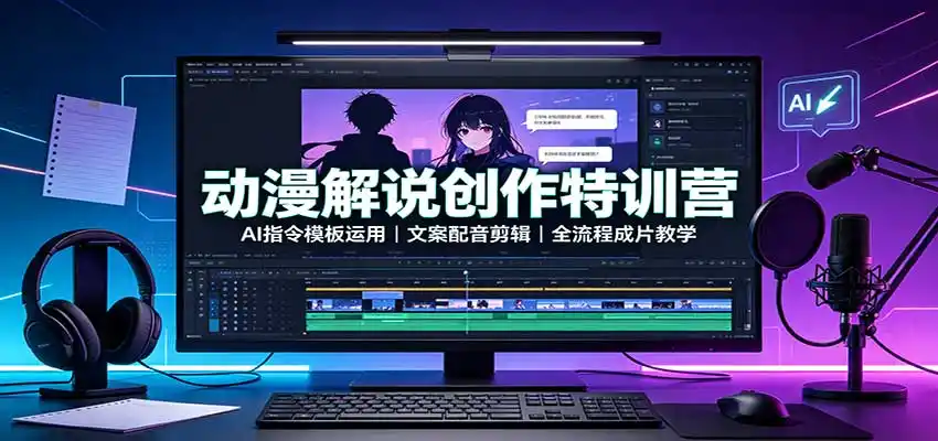动漫解说创作特训营：AI指令模板运用，文案配音剪辑，全流程成片教学-小创项目网