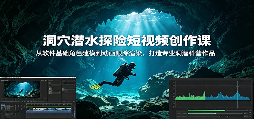 洞穴潜水探险短视频创作课:从软件基础角色建模到动画跟踪渲染,打造专业洞潜科普作品-小创项目网