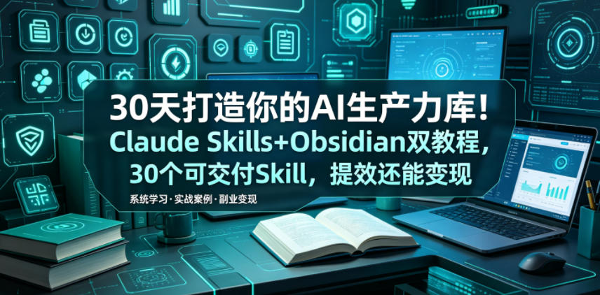 30天打造你的AI生产力库！Claude Skills+Obsidian 双教程，30 个可交付 Skill，提效还能变现-小创项目网