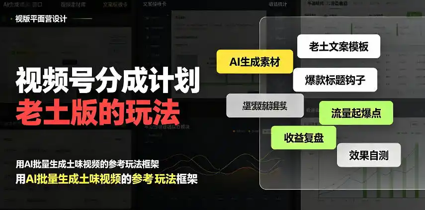 视频号分成计划老土版的玩法，流量爆炸，每天收益300+，纯靠AI生成，越土的玩法，越高级-寒山客