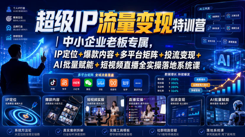 超级IP流量变现特训营｜中小企业老板专属，IP定位+爆款内容+多平台矩阵+投流变现+AI批量赋能+短视频直播全实操落地系统课-寒山客