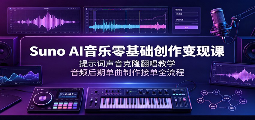 Suno AI音乐零基础创作变现课：提示词声音克隆翻唱教学，音频后期单曲制作接单全流程-小创项目网