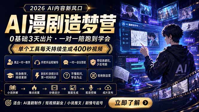 AI漫剧造梦营：0基础3天出片，单个工具每天持续生成400秒视频-小创项目网