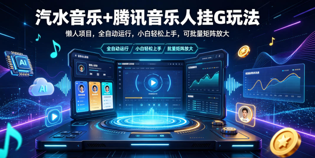 汽水音乐+腾讯音乐人挂G玩法，懒人项目，全自动运行，小白轻松上手，可批量矩阵放大【揭秘】-寒山客