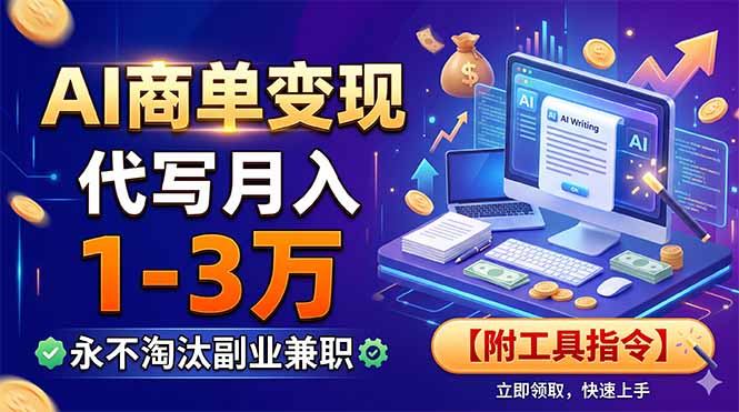 AI商单变现，靠代写月入1-3万，永不淘汰副业兼职【附工具指令】-寒山客