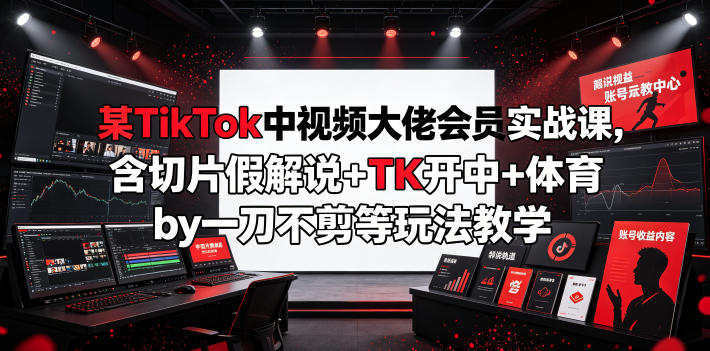某TikTok中视频大佬会员实战课，含切片假解说+TK开中+体育by一刀不剪等玩法教学-寒山客
