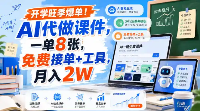 开学旺季爆单！AI代做课件，一单8张，免费接单+工具，月入2W【揭秘】-小创项目网