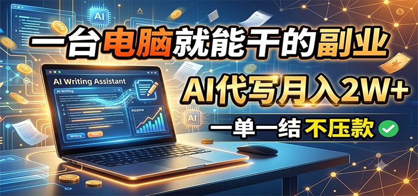 一台电脑就能干的副业，AI代写月入2W+，一单一结不压款-小创项目网