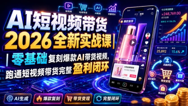 AI短视频带货2026全新实战课｜零基础复刻爆款AI带货视频，跑通短视频带货完整盈利闭环-小创项目网