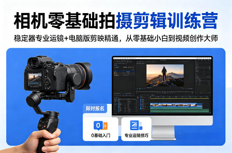 相机零基础拍摄剪辑训练营：稳定器专业运镜+电脑版剪映精通，从零基础小白到视频创作大师-小创项目网