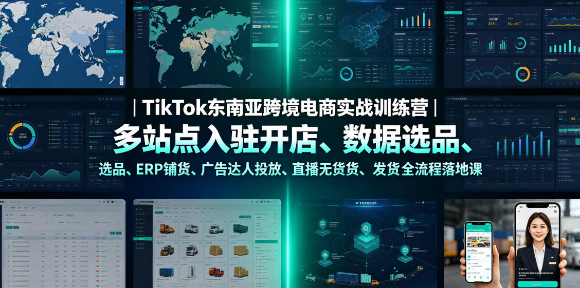 TikTok东南亚跨境电商实战训练营｜多站点入驻开店、数据选品、ERP铺货、广告达人投放、直播无货源发货全流程落地课-寒山客