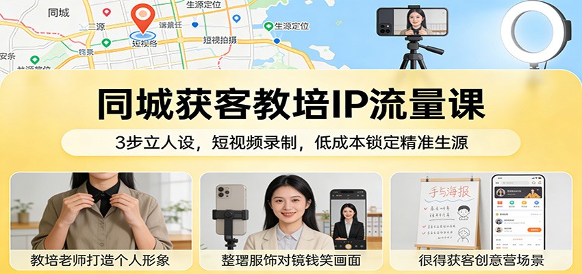 同城获客教培IP流量课：3步立人设，短视频录制，低成本锁定精准生源-小创项目网