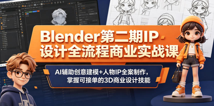 Blender第二期IP设计全流程商业实战课，AI辅助创意建模+人物IP全案制作，掌握可接单的3D商业设计技能-小创项目网