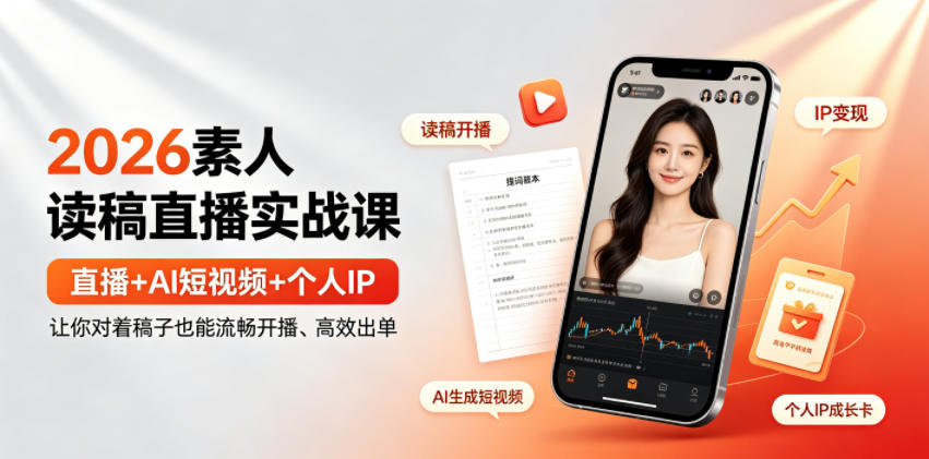 2026素人读稿直播实战课｜直播+AI短视频+个人IP，让你对着稿子也能流畅开播、高效出单-寒山客