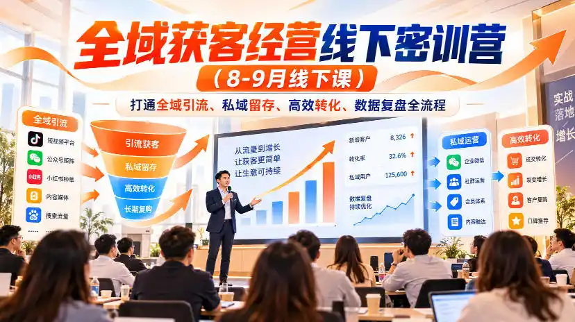 全域获客经营线下密训营(8-9月线下课)，打通全域引流、私域留存、高效转化、数据复盘全流程-小创项目网