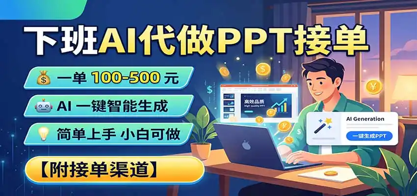 下班AI代做PPT接单，一单100-500，AI一键生成，小白也能做，附接单渠道-小创项目网