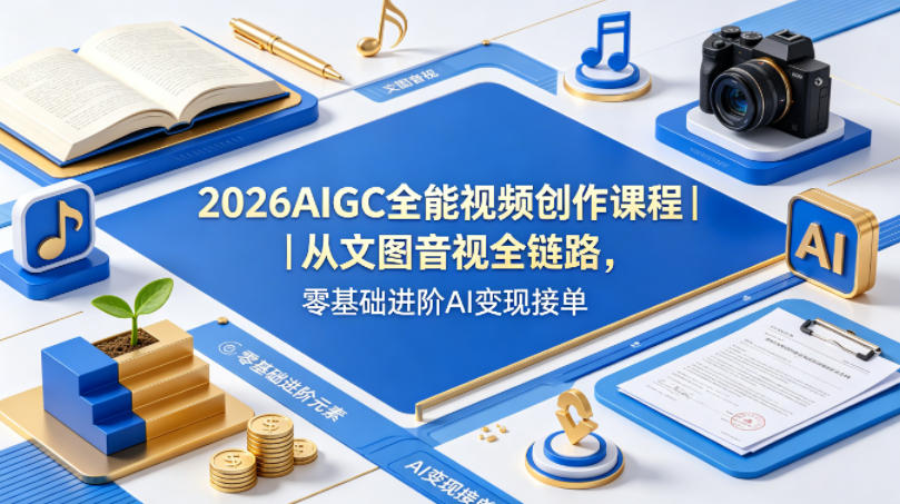 2026AIGC全能视频创作课程｜从文图音视全链路，零基础进阶AI变现接单-小创项目网