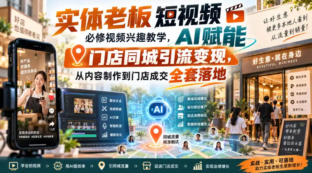 实体老板短视频必修视频兴趣教学，AI赋能门店同城引流变现，AI+短视频+直播打爆实体客流量-小创项目网