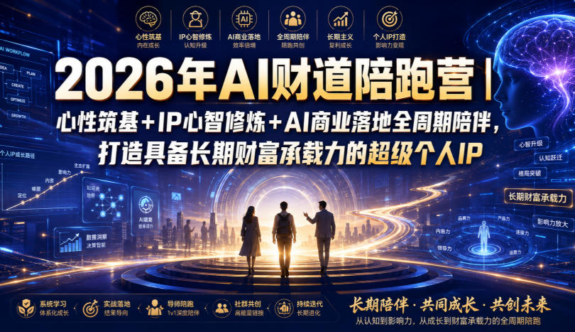 2026年AI财道陪跑营｜心性筑基+IP心智修炼+AI商业落地全周期陪伴，打造具备长期财富承载力的超级个人IP-小创项目网