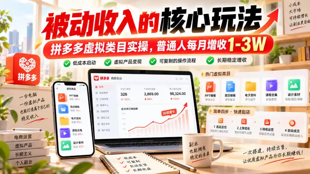 被动收入的核心玩法，拼多多虚拟类目实操，普通人每月增收1-3W【揭秘】-小创项目网