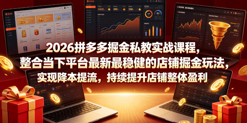 2026拼多多掘金私教实战课程，整合当下平台最新最稳健的店铺掘金玩法，实现降本提流，持续提升店铺整体盈利-寒山客