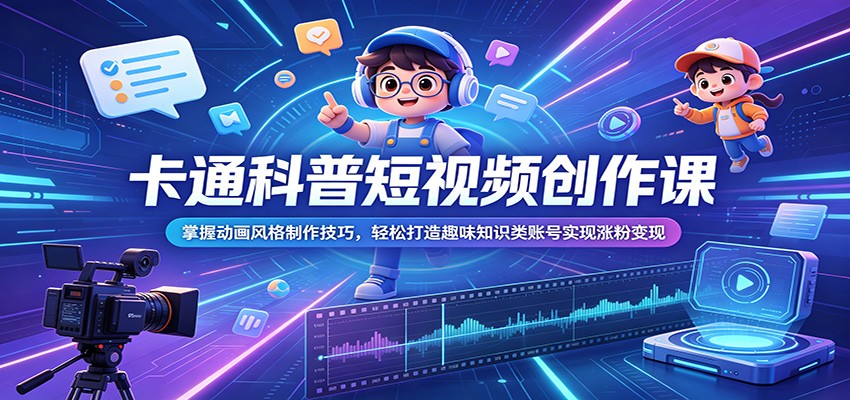 卡通科普短视频创作课：掌握动画风格制作技巧，轻松打造趣味知识类账号实现涨粉变现-寒山客