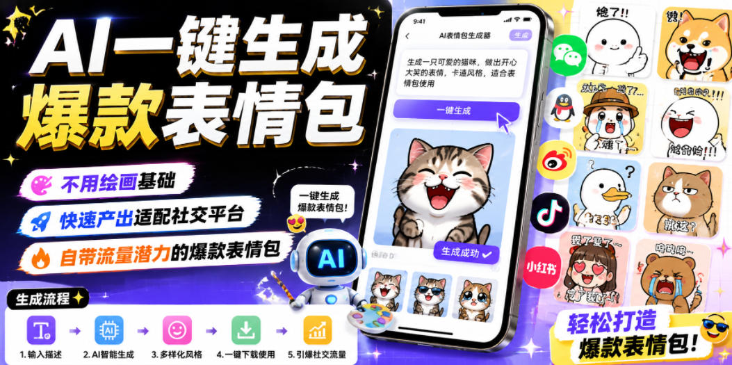 AI一键生成爆款表情包，不用绘画基础，快速产出适配社交平台，自带流量潜力的爆款表情包-小创项目网