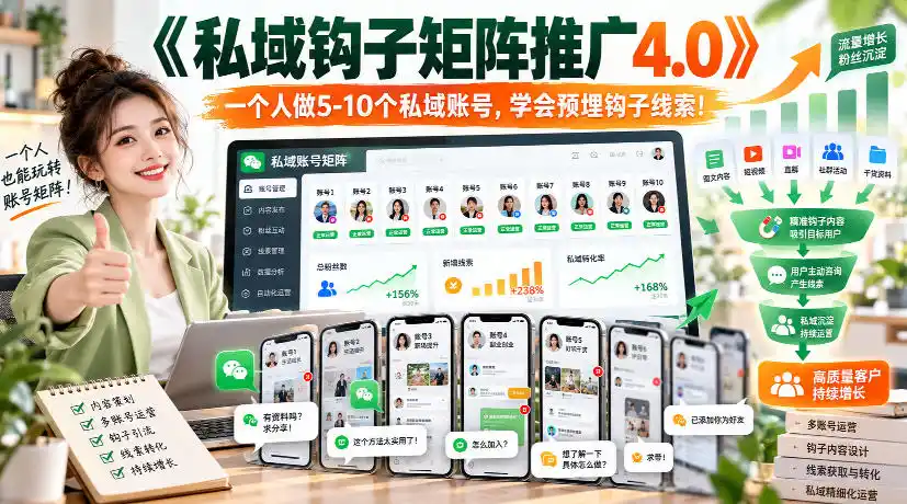 【无水印】《私域钩子矩阵推广4.0》一个人做5-10个私域账号，学会预埋钩子线索！-寒山客