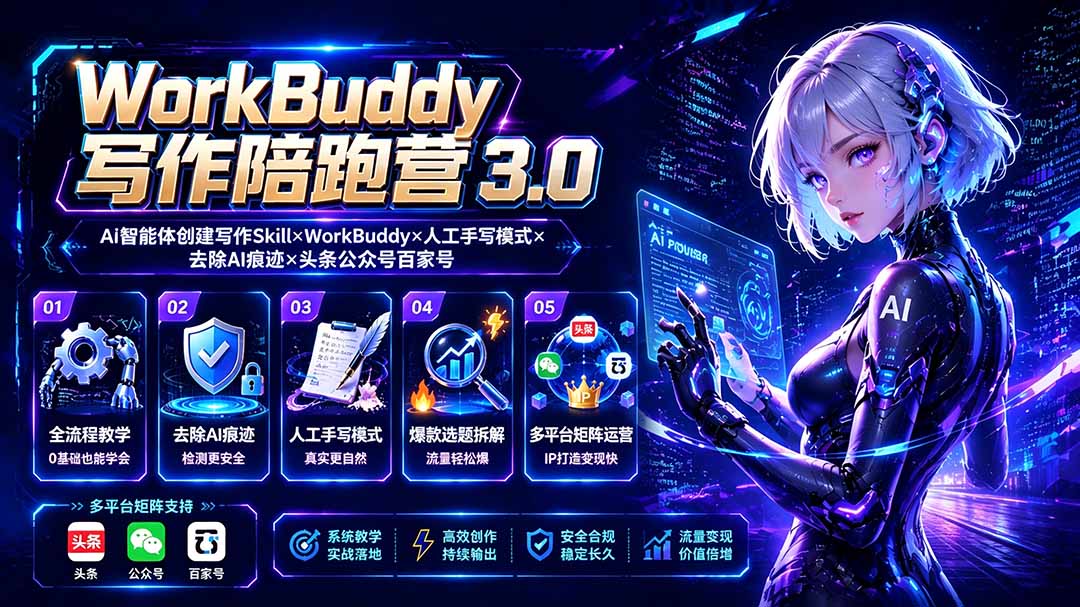 WorkBuddy写作陪跑营3.0-更新：Ai智能体创建写作Skill×WorkBuddy×人工手写模式×去除AI痕迹×头条公众号百家号-寒山客