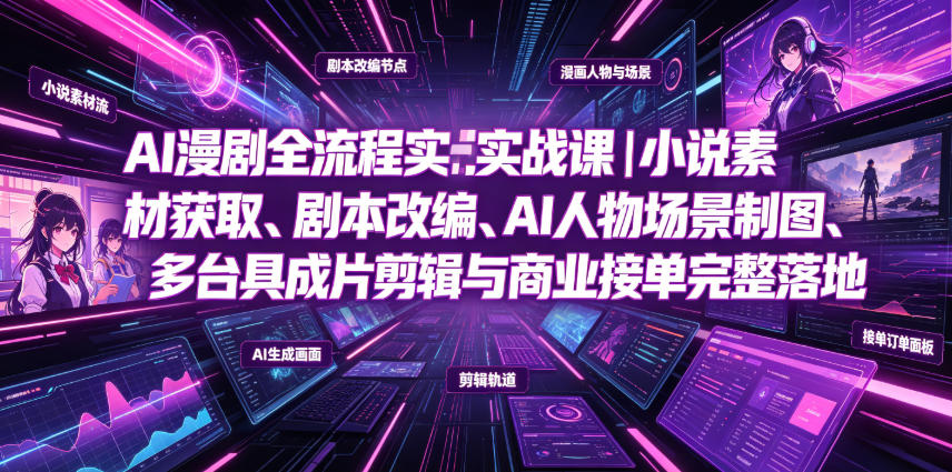AI漫剧全流程实战课｜小说素材获取、剧本改编、AI人物场景制图、多工具成片剪辑、平台付费变现与商业接单完整落地-寒山客