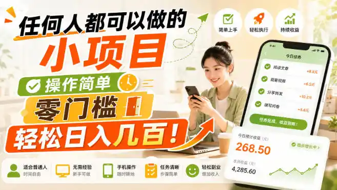 任何人都可以做的小项目：操作简单，零门槛轻松日入几百！【揭秘】-小创项目网