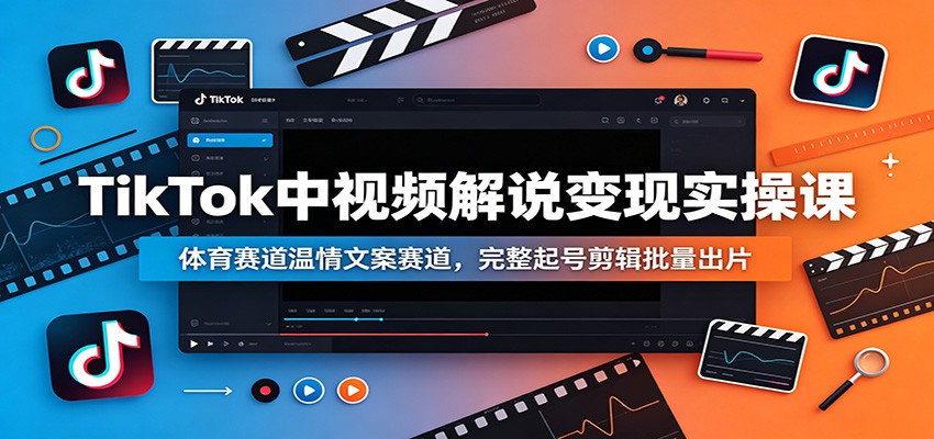 TikTok中视频解说变现实操课：体育赛道温情文案赛道，完整起号剪辑批量出片-寒山客