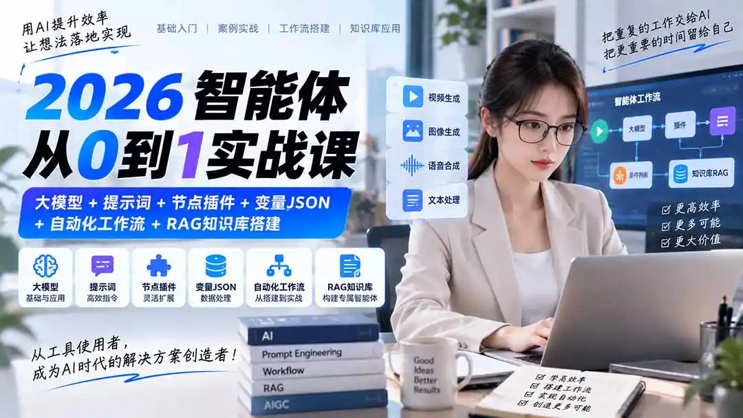 2026智能体从0到1实战课｜大模型+提示词+节点插件+变量JSON+自动化工作流+RAG知识库搭建-寒山客