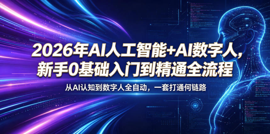 2026年AI人工智能+AI数字人，新手0基础入门到精通全流程，从AI认知到数字人全自动，一套打通全链路-寒山客