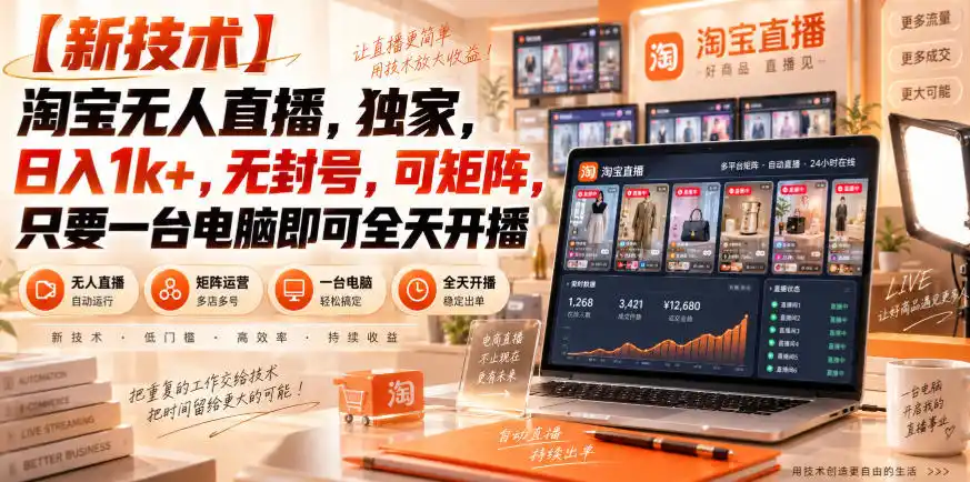 【独家新技术】淘宝无人直播，日入1k+，无封号，可矩阵，只要一台电脑即可全天开播【揭秘】-寒山客